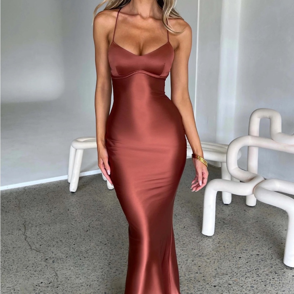 Elegant Satin Brown Wedding Dress